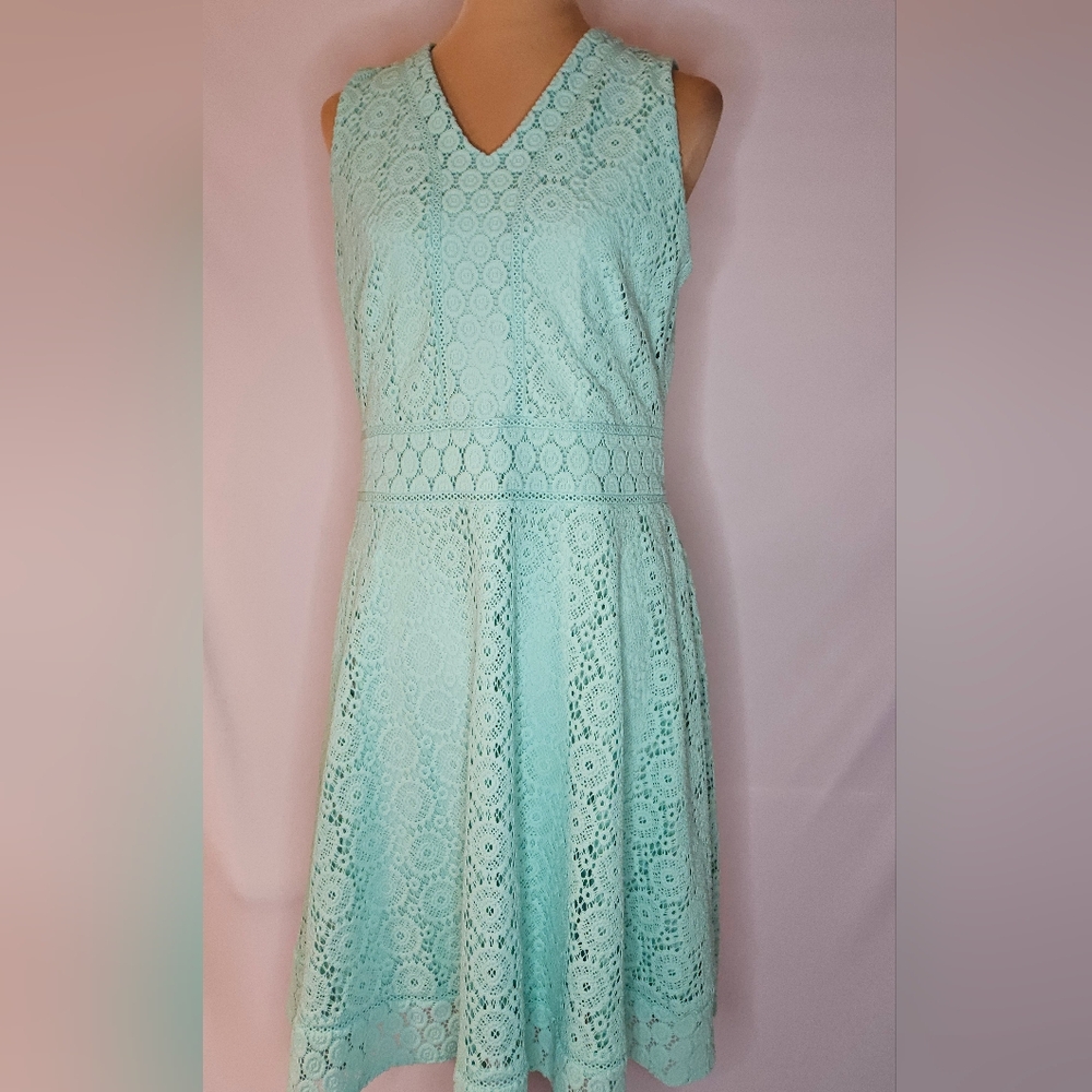 Charter Club Aqua Teal Lace V-Neck Fit & Flare Midi Dress - L